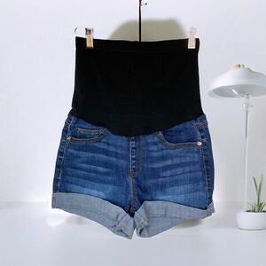 Indigo Poppy Maternity Blue Denim Shorts SMALL
